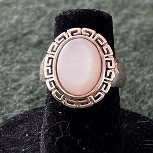 Vintage Greek Key 925 Sterling Silver Mother of Pearl MOP Ring Size 6 Signed GV